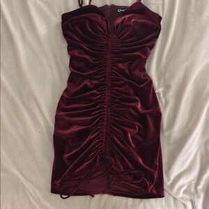Elegant Burgundy Ruched Dress